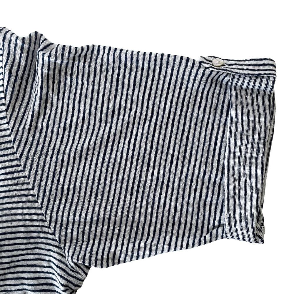 Women's Linen Navy and White Striped Knit Top - Plus 2X  (Preppy - Coastal) - Picture 7 of 9